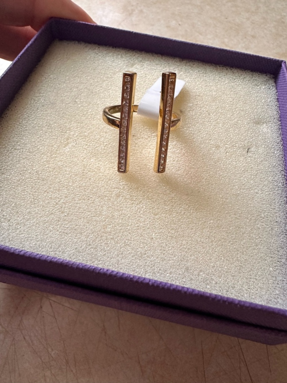 14 karat gold, electro plate Women’s Gold Bar Crystal Accent Women's Ring - Gold - Picture 8 of 10